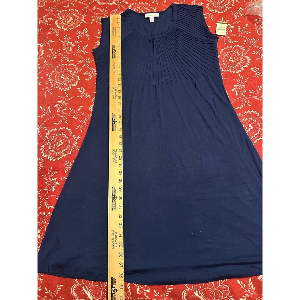 Coldwater Creek Navy Blue Pleat Detail Knit Dress Sleeveless M 10/12 Comfy New - Picture 7 of 9